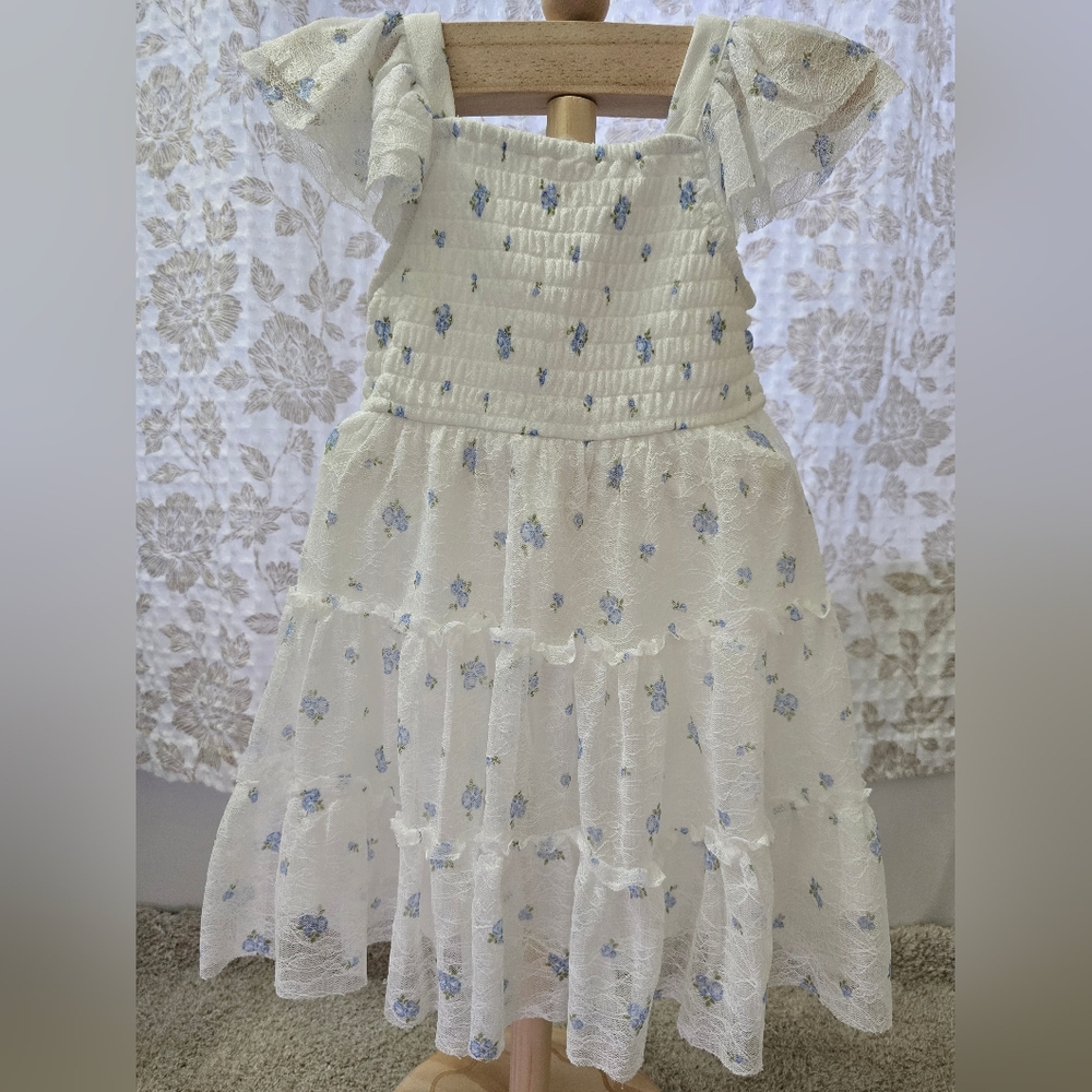 Zunie White Dress with Blue Floral Print